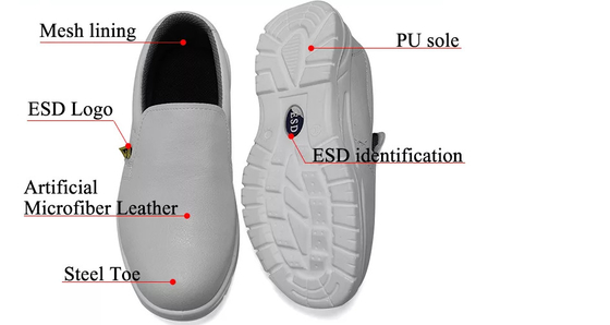 Cleanroom ESD รองเท้าป้องกันไฟฟ้าสถิตย์ Steel Toe Breathable Safety Shoe