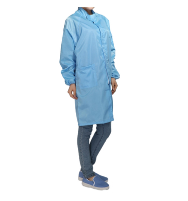 ESD Smock Anti-static Cleanroom เสื้อผ้าทํางานพอลิเอสเตอร์ สายสกรีด โลโก้พอลิเอสเตอร์ที่กําหนดเอง