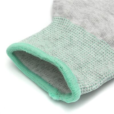 ถุงมือ ESD ถุงมือทำงานโพลีเอสเตอร์นำไฟฟ้า ป้องกันไฟฟ้าสถิต กันลื่น ปลายนิ้ว PU พอดีมือ