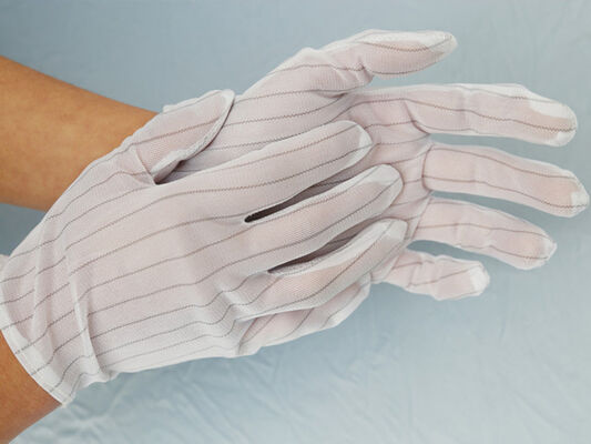 ความปลอดภัย สีขาว แอนติสแตตติก สายพอลิเอสเตอร์ ESD Work Glove for Cleanroom อุตสาหกรรมอิเล็กทรอนิกส์ ESD Top Fit Glove