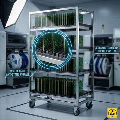 รถเข็นจัดเก็บ PCB ESD แบบปรับได้สำหรับแผงวงจรอิเล็กทรอนิกส์ป้องกันไฟฟ้าสถิต