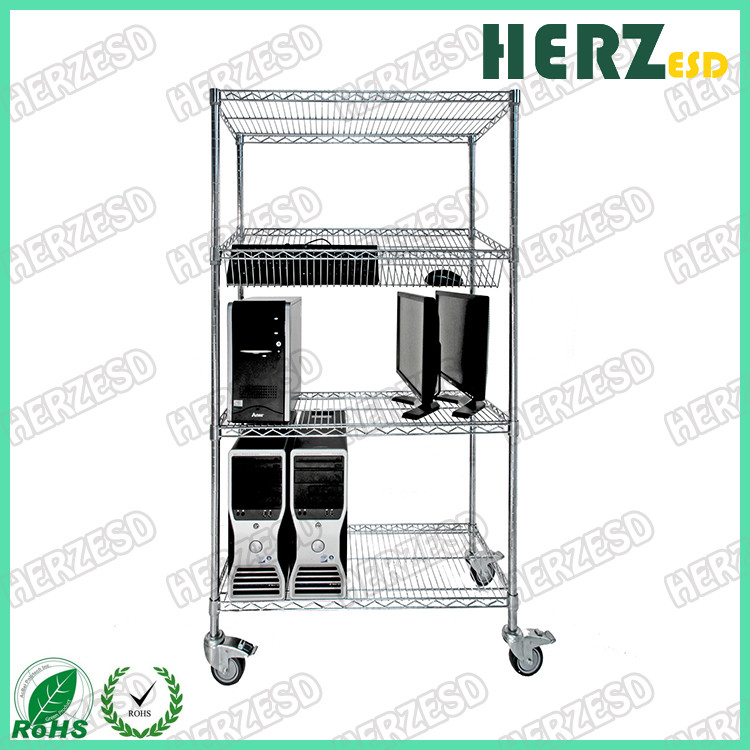 สแตนเลสคาร์บอน ESD SMT SMD PCB Reel Storage Trolley โลหะชั้นวาง Chrome สาย Rack Rack รถกระบะ