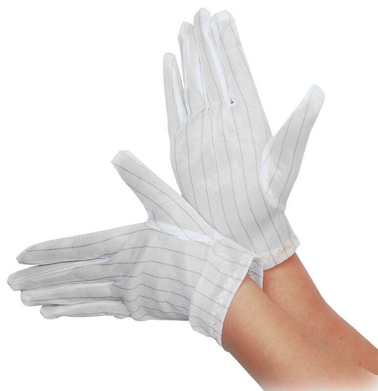 ความปลอดภัย สีขาว แอนติสแตตติก สายพอลิเอสเตอร์ ESD Work Glove for Cleanroom อุตสาหกรรมอิเล็กทรอนิกส์ ESD Top Fit Glove